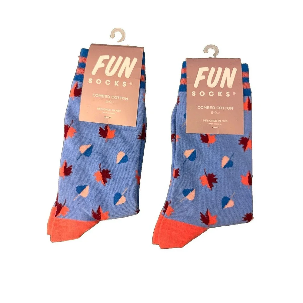 Women’s Fun Socks Crew 2-Pair Fall Leaves Cotton Size 5-9½ New